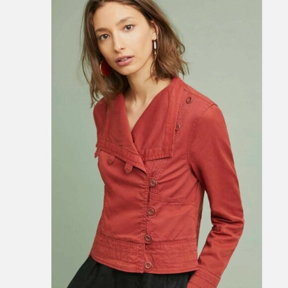 Anthropologie Marrakech Rust Orange Moto Jacket Blazer Cotton Button Up XS - Picture 1 of 14
